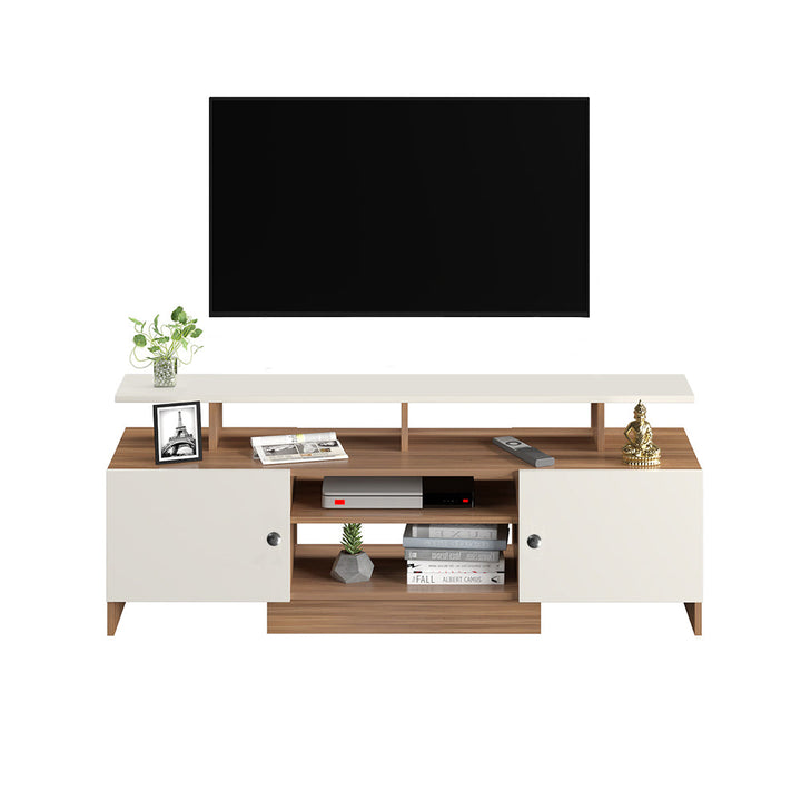 Gia Modern TV Unit with Storage - Exotic Teak and White