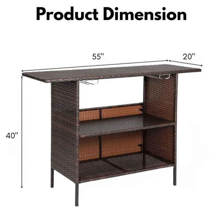 Pilar Outdoor Rattan Wicker Bar Table With Storage Selves
