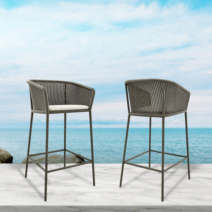 Cerci Outdoor Patio Bar Chair 2 Chairs For Balcony Braided & Rope (Grey)