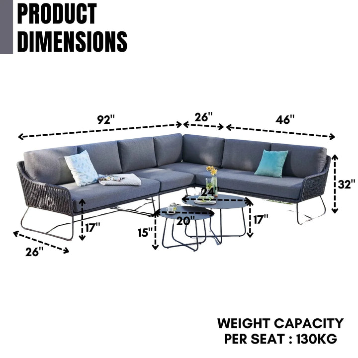 An Donatella 6-Seater L-Shape Outdoor Rope Sofa Set