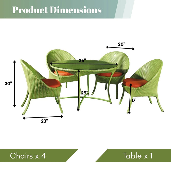 Kiranmayi Outdoor All-Weather Resistant Rattan Wicker 5-Piece Dining Set