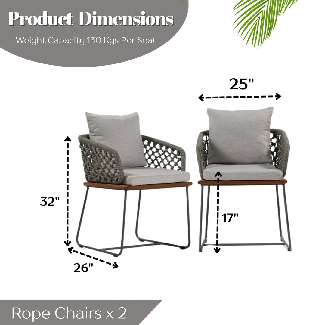 Grillo Outdoor Patio Seating Set 2 Chairs Set Braid & Rope(Grey)