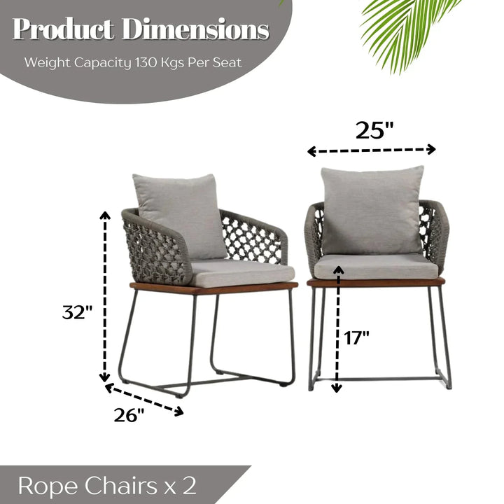 Grillo Outdoor Patio Seating Set 2 Chairs Set Braid & Rope(Grey)