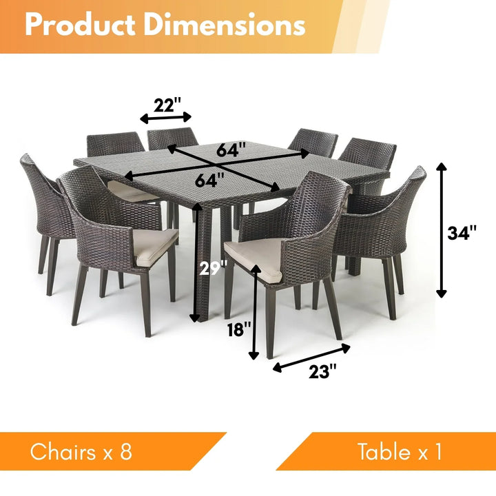 Thembi 9-Piece Outdoor Rattan Wicker Square Dining Set