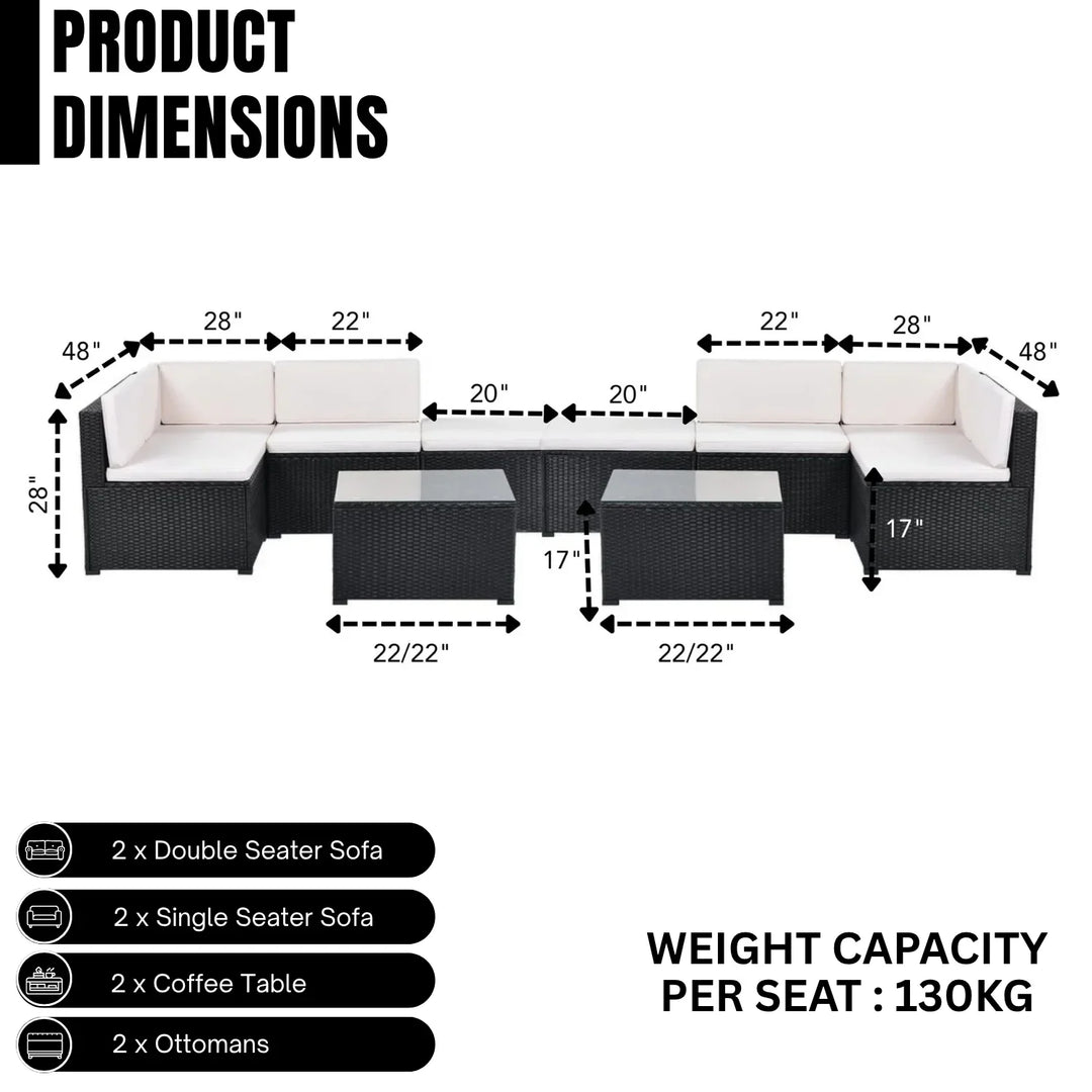 Silvia 8 Pieces Sectional Wicker Furniture Set