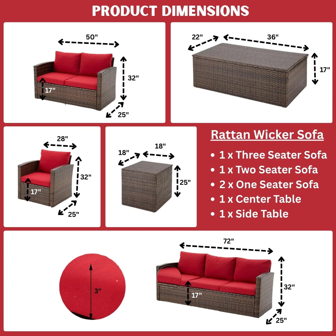 Poorvi Outdoor 7-Seater Wicker Sectional Sofa Set