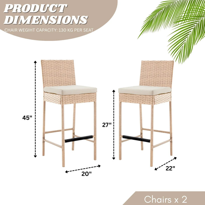 Sybille Outdoor Rattan Wicker Bar Chairs Set of 2
