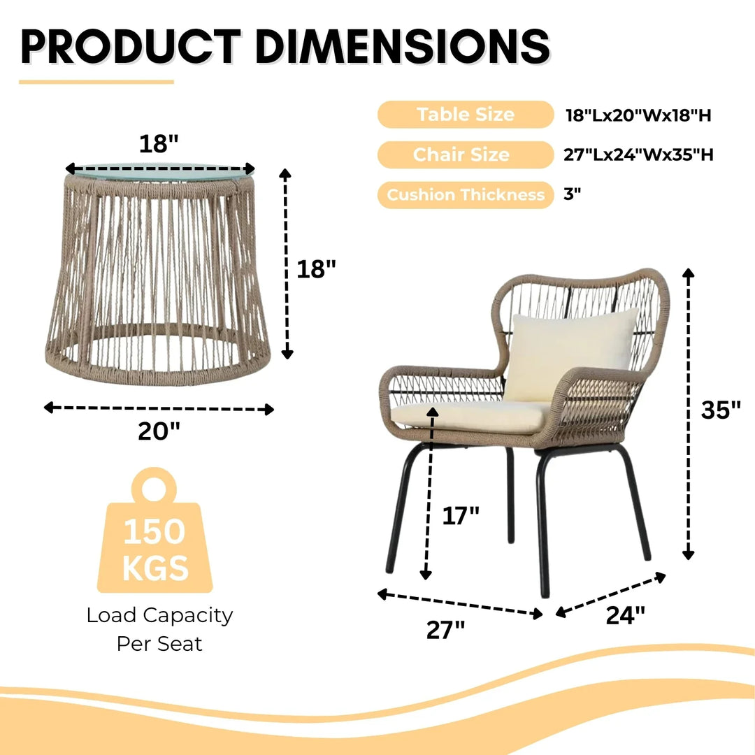 Lilou Outdoor Patio Garden 3 Piece All Weather Resistant Furniture Set