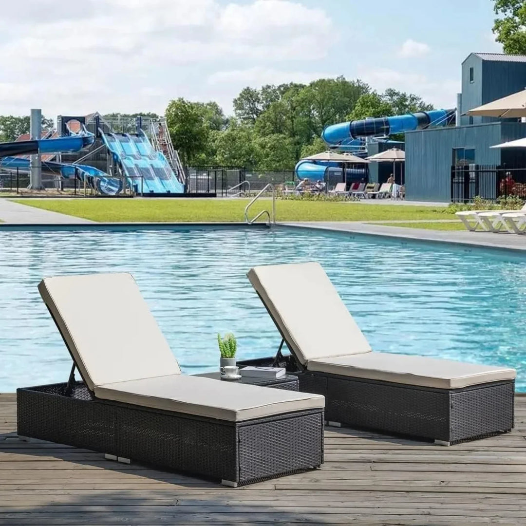 Ambria Outdoor Wicker Lounge Chairs Set of 2 With Side Table