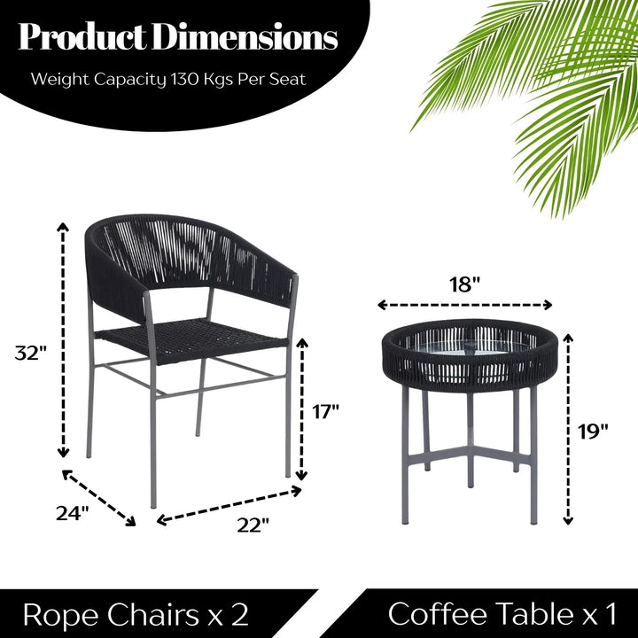 Magdalena 3-Piece Grey Rope Outdoor Patio Set