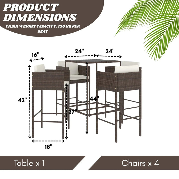 Nami 5-Piece Outdoor Rattan Wicker Bar Set