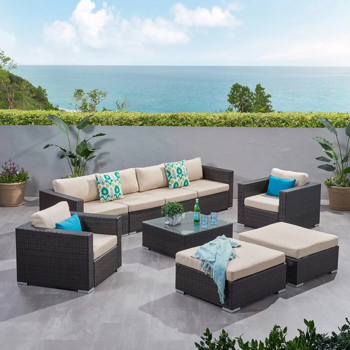 Rosamund Outdoor Rattan Wicker 8-Seater Sofa Set