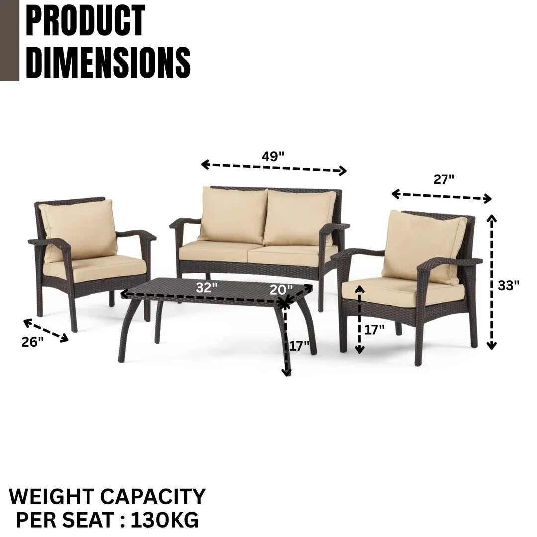 Qiao 4 Pieces Patio Furniture Set, Outdoor Sectional Sofa