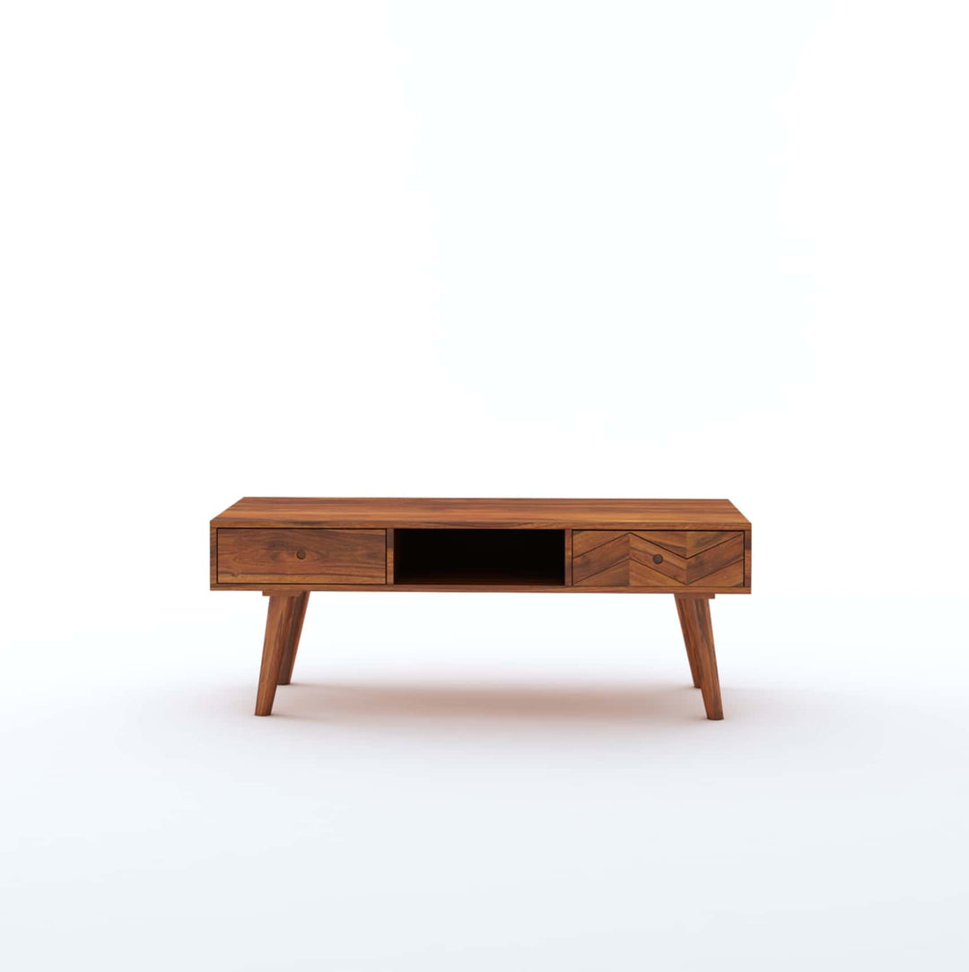 Simon Solid Sheesham Wood Coffee Table With Two Drawer Storage - 1 Year Warranty Tables