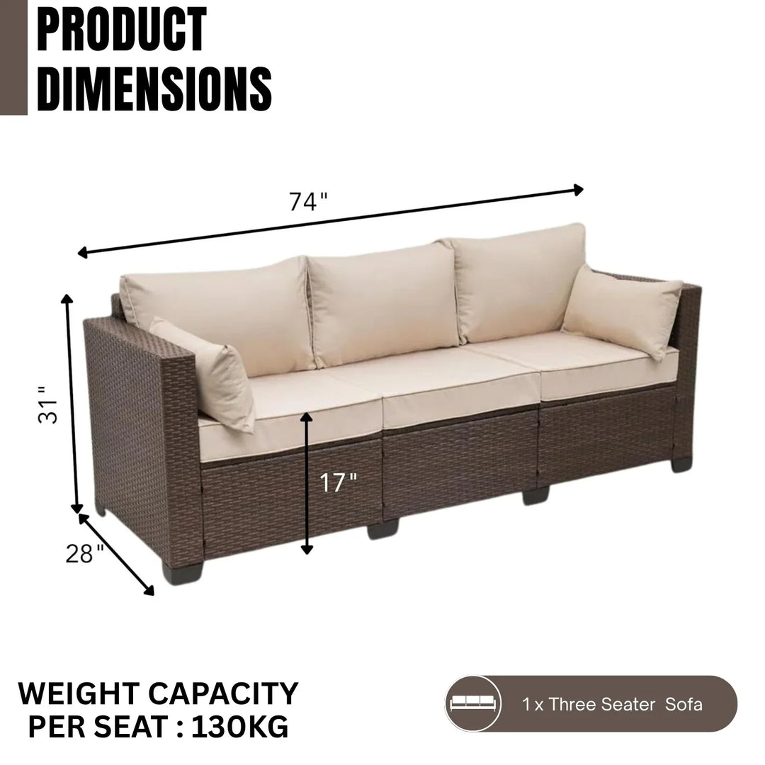 Sophia 3-Seater Outdoor Rattan Wicker Patio Sofa