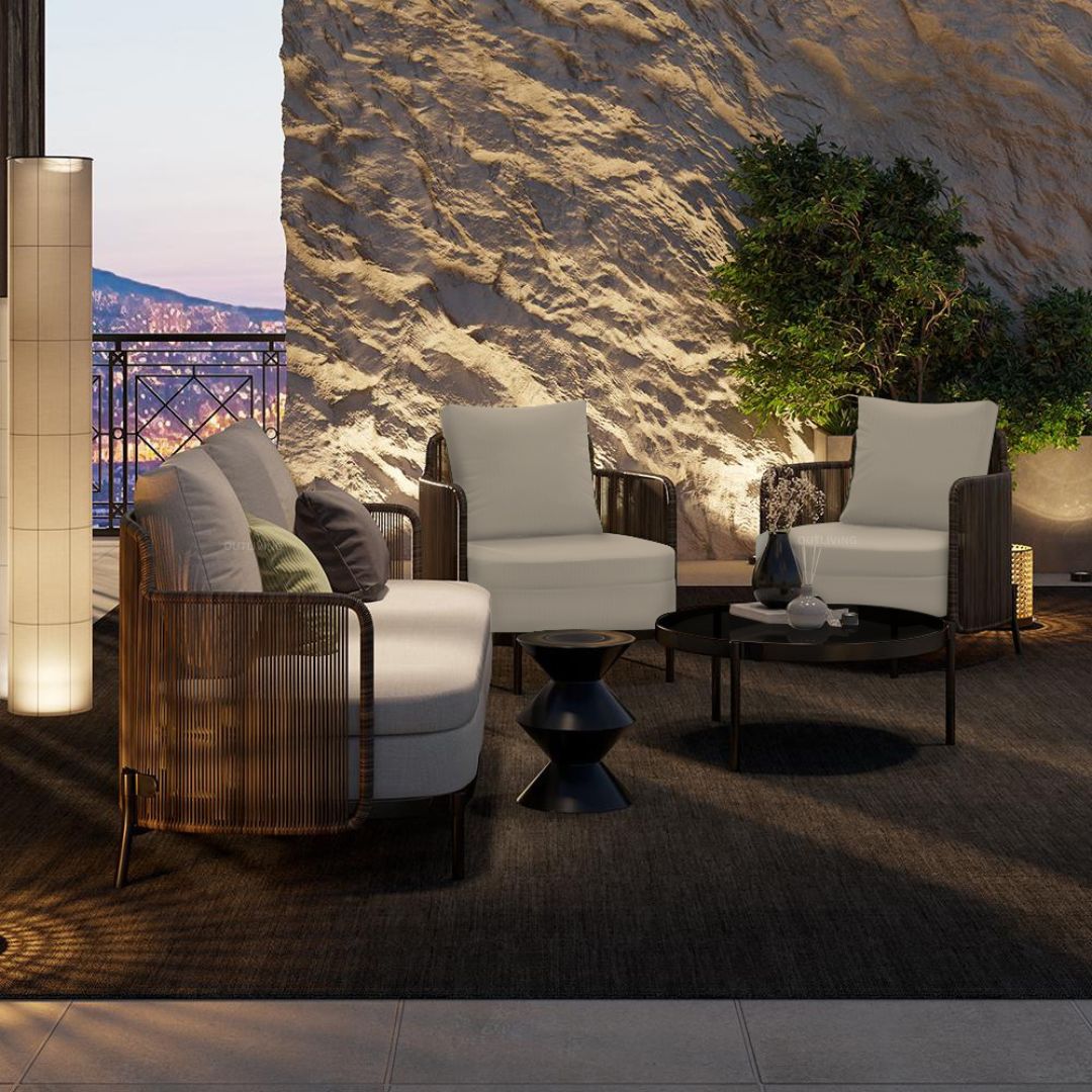 Viov Outdoor Garden Balcony Sofa Set 3 Seater,2 Single seater and 1 Center Table Set (Brown)