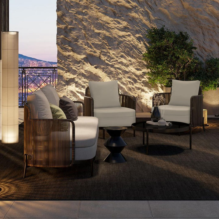 Viov Outdoor Garden Balcony Sofa Set 3 Seater,2 Single seater and 1 Center Table Set (Brown)