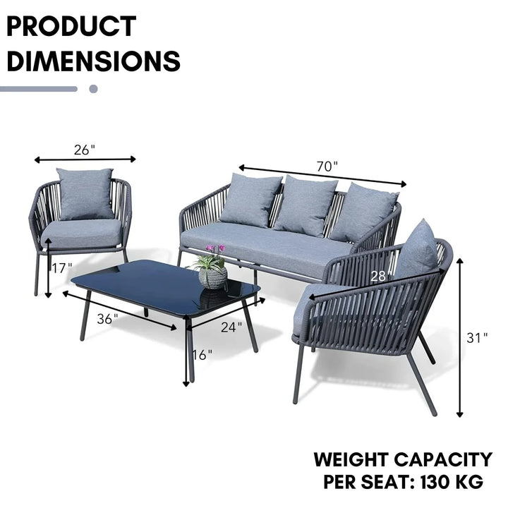 Valencia 4-Piece Outdoor Rope Patio Sofa Set (Grey)
