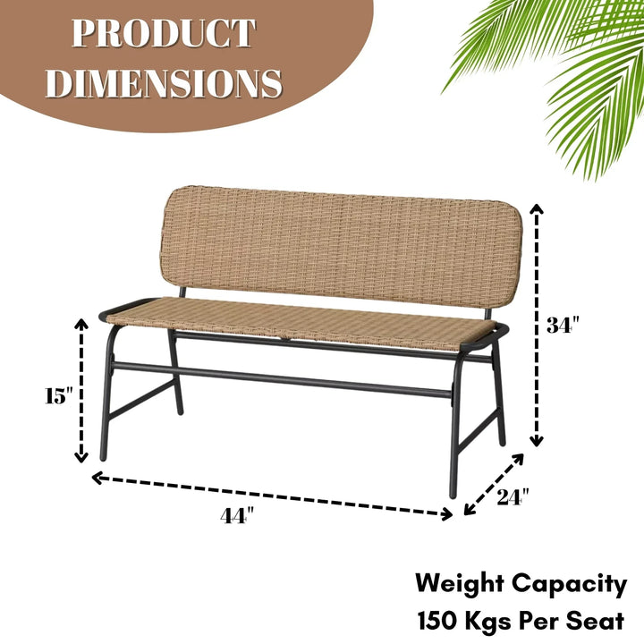 Parineeti 2-Seater Outdoor Garden Rattan Bench With Metal Frames