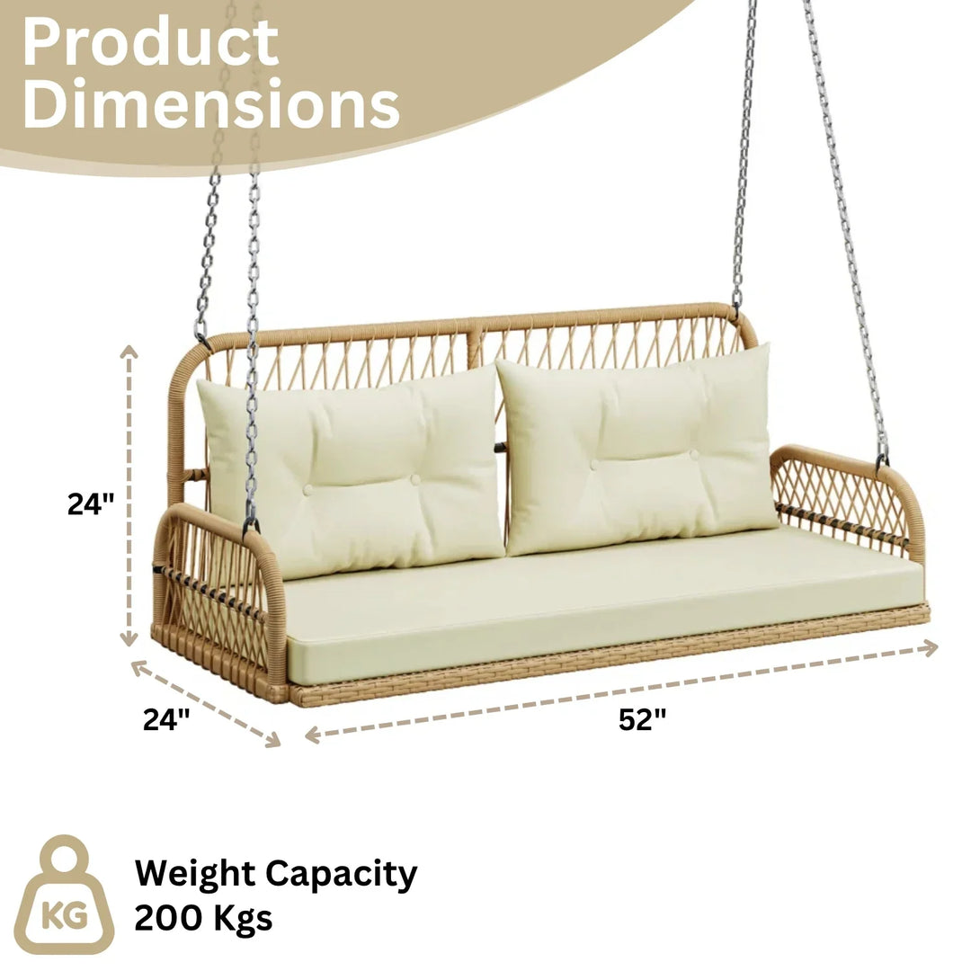 Muna Outdoor Beige Rattan Wicker Two Seater Sofa Swing