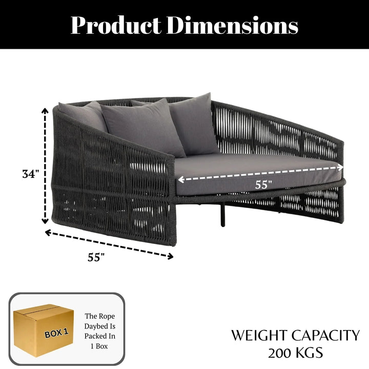 Elowen Outdoor Rope Braided Patio Furniture Daybed (Grey)