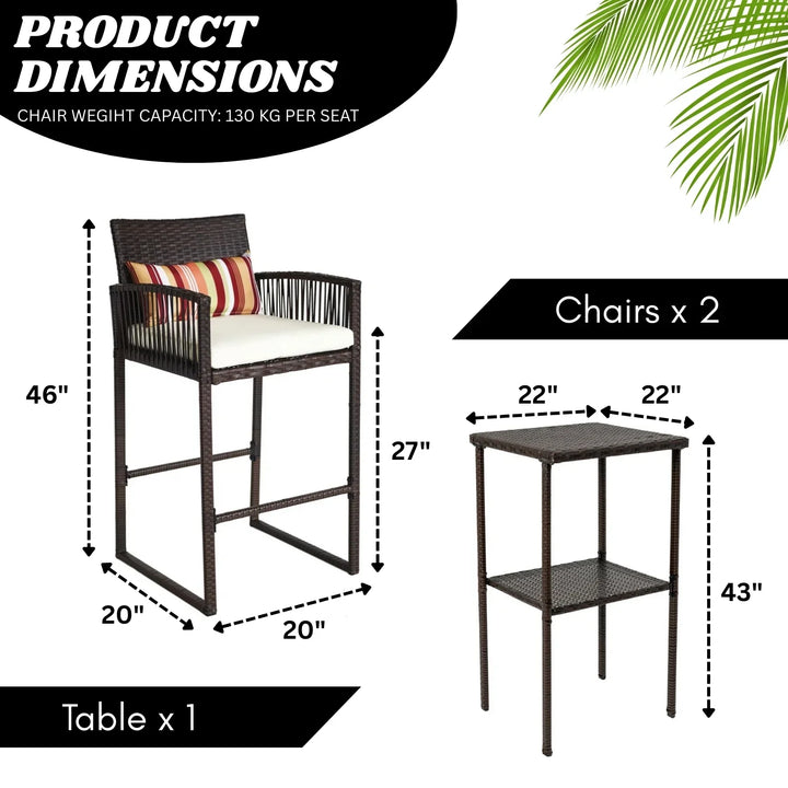 Xaveria Outdoor Rattan Wicker Bar Set With 2-Tier Table