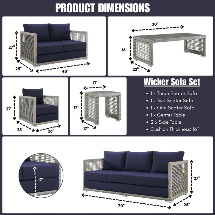 Bhanvi Outdoor Wicker Woven 6 Pieces Sectional Patio Furniture Set