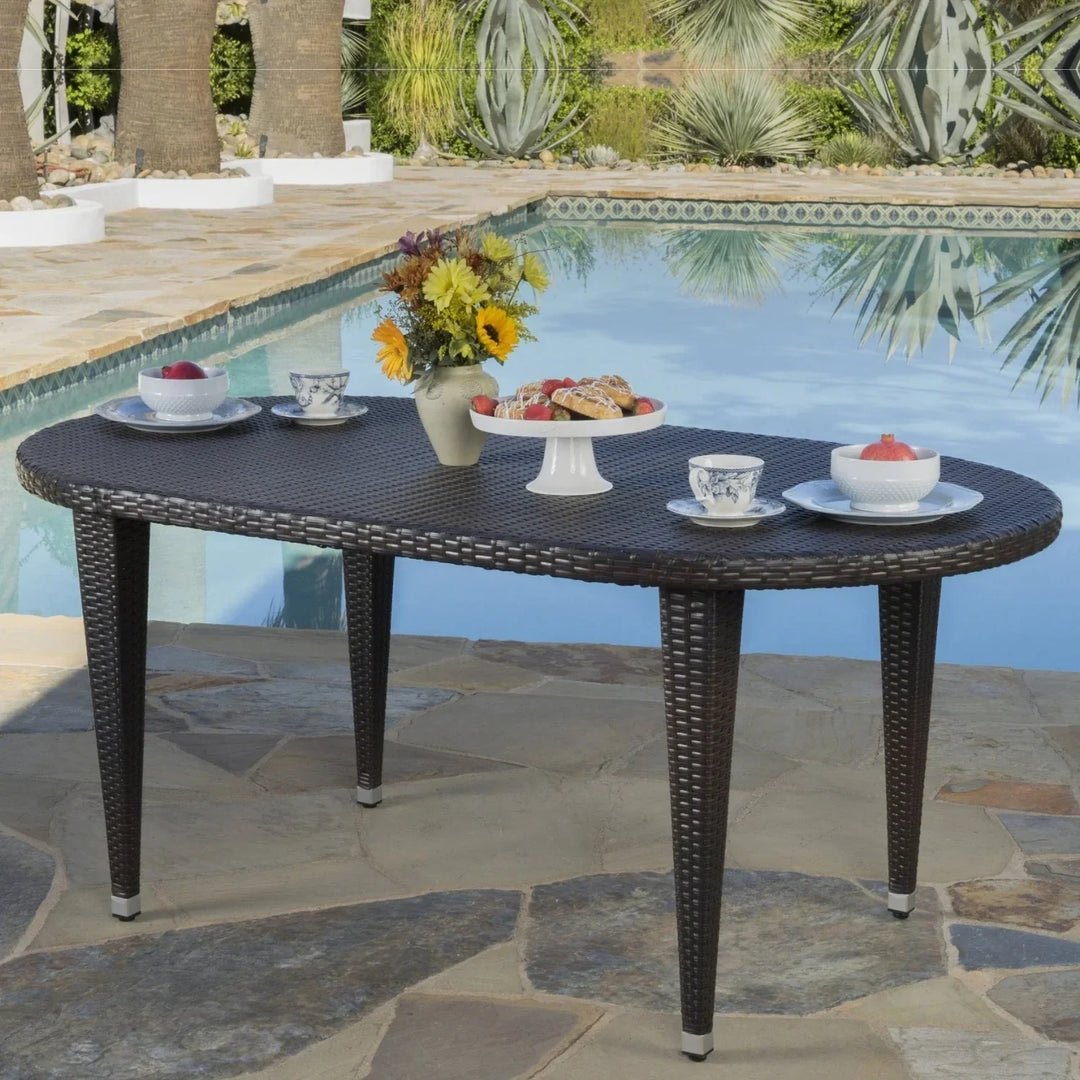 Penda Outdoor Rattan Wicker Round Patio Table (Black)