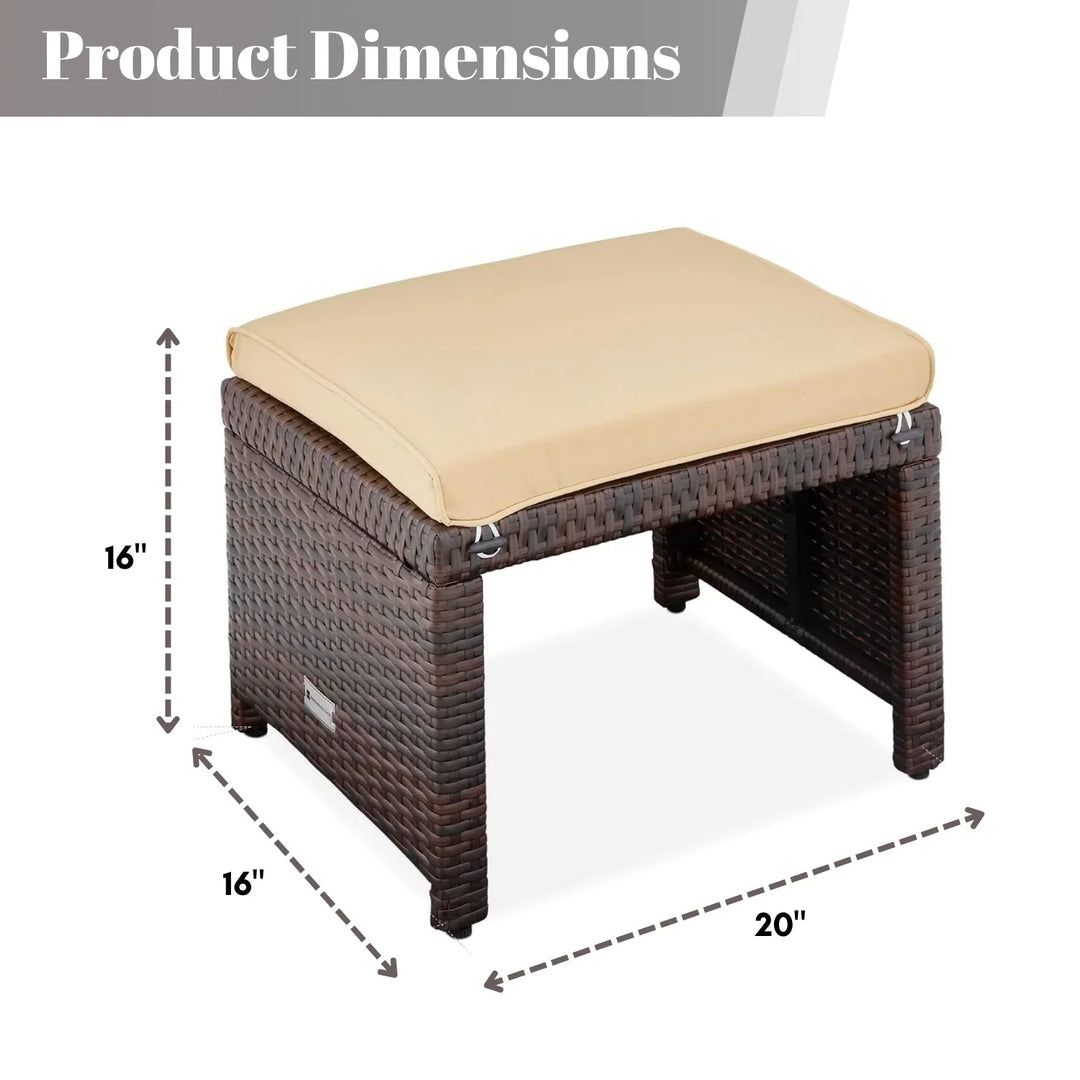 Mahek Set of 2 Wicker Ottomans, Multipurpose Outdoor Furniture