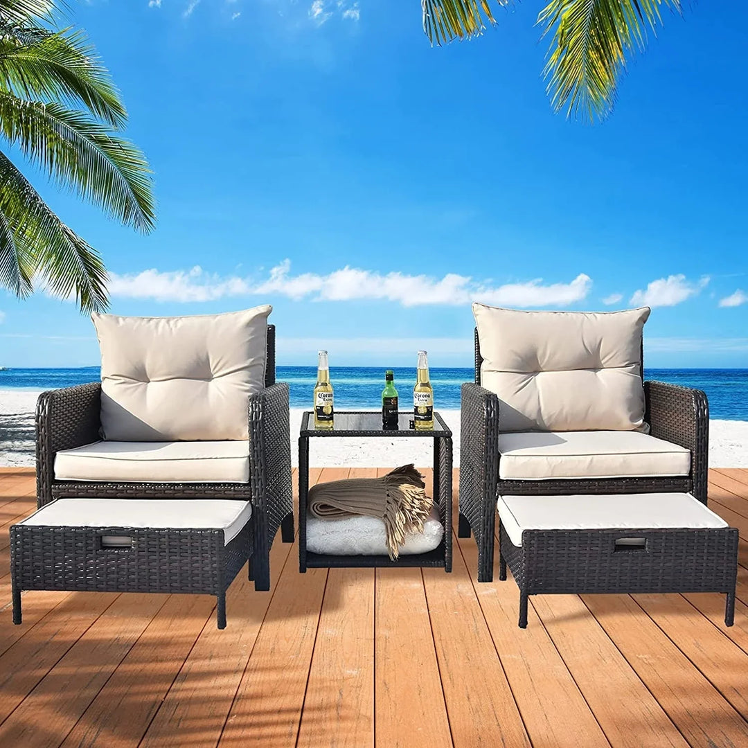 Geetika Outdoor 5 Piece Patio Wicker Furniture Set