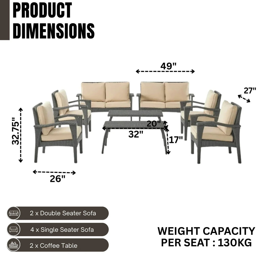 Yoko Brown 8 Seater Outdoor Wicker Conversation Set