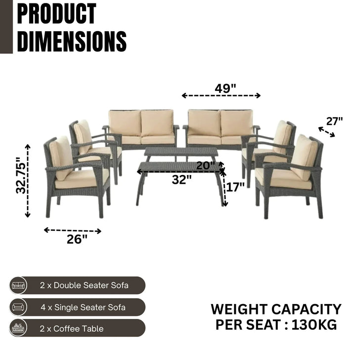 Yoko Brown 8 Seater Outdoor Wicker Conversation Set