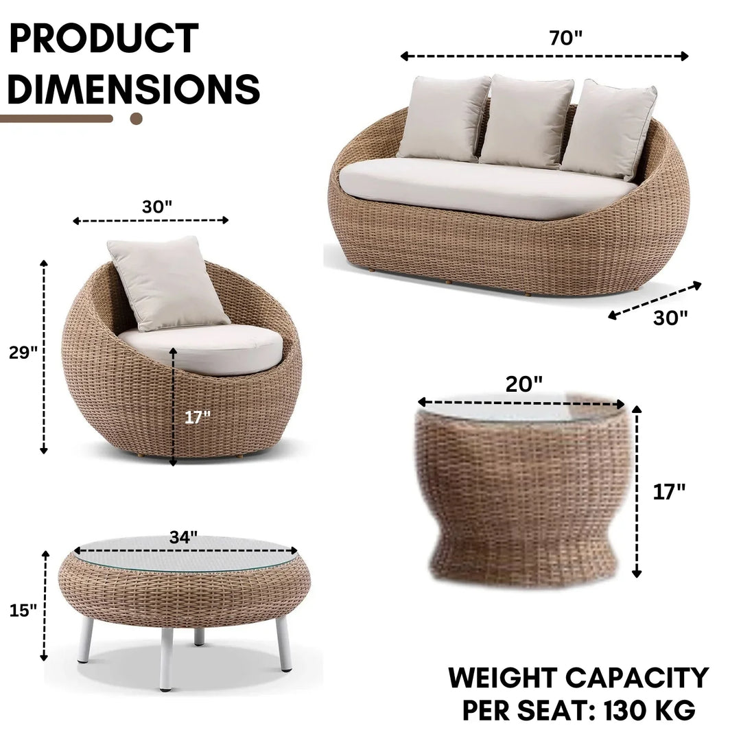 Outdoor Wicker 5-Seater Sofa Set With Glass Top Tables