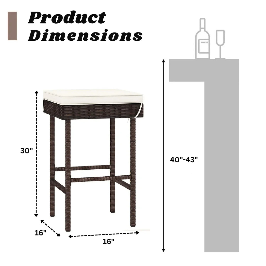 Lourdes 2-Piece Rattan Wicker Patio Bar Stools