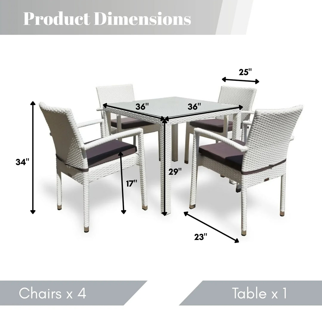 Riko 5-Piece Outdoor Patio Dining Set With Rattan Chairs & Glass-Top Table