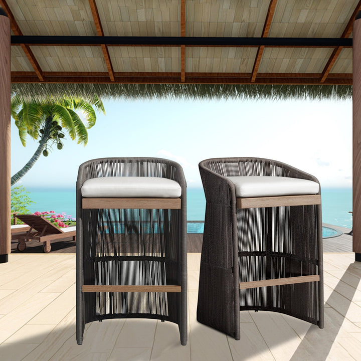 Erim Outdoor Patio Bar Chair 2 Chair For Balcony Braided & Rope