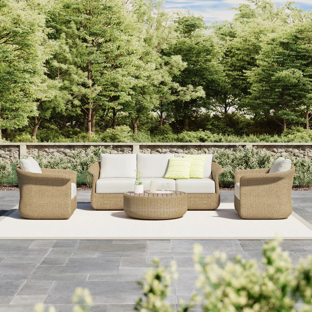 Coist Outdoor Sofa Set 3 Seater, 2 Single seater and 1 Center Table (Honey) Braided & Rope