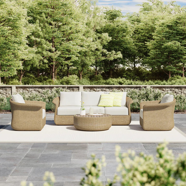 Coist Outdoor Sofa Set 3 Seater, 2 Single seater and 1 Center Table (Honey) Braided & Rope