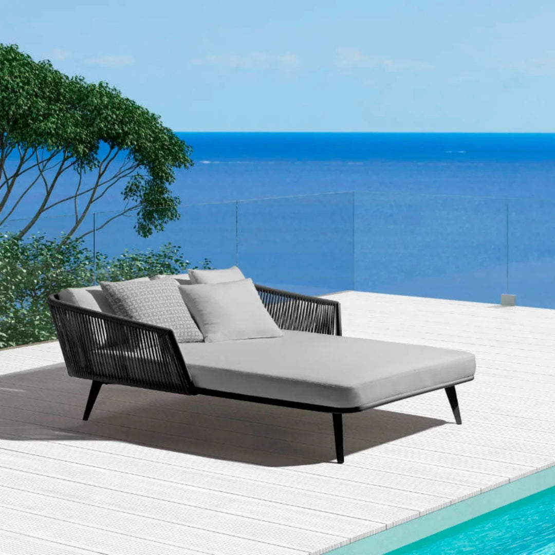 Salwa Outdoor Black Rope Patio Daybed with Comfortable Grey Cushion