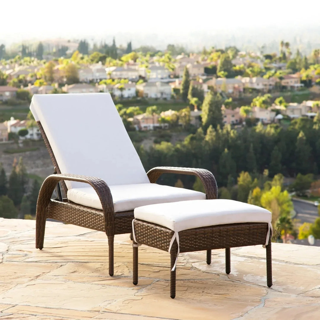 Outdoor Wicker 2 Piece Patio Armchair Recliner with Ottoman