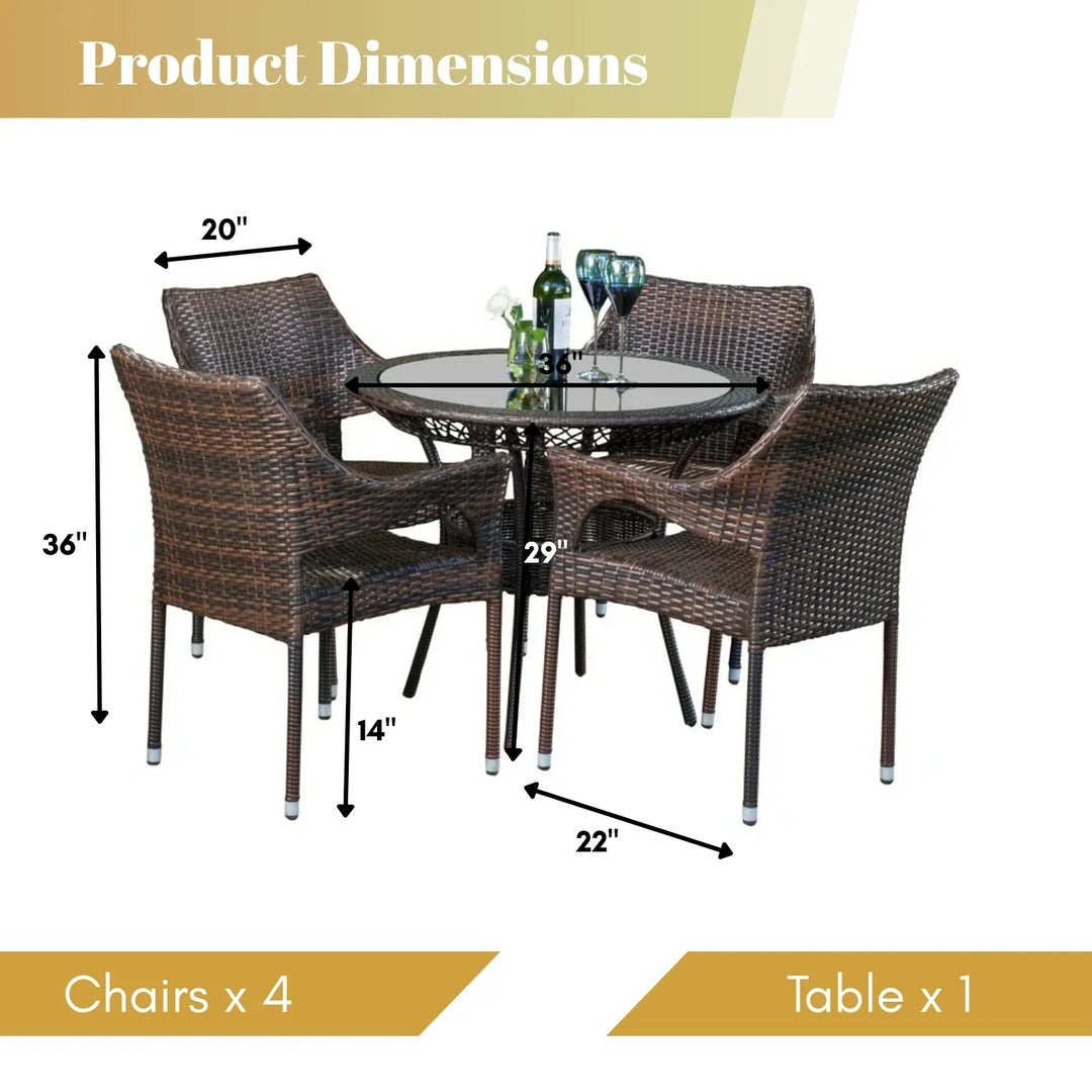 Lopamudra Outdoor All-Weather Resistant Rattan Wicker 5-Piece Dining Set