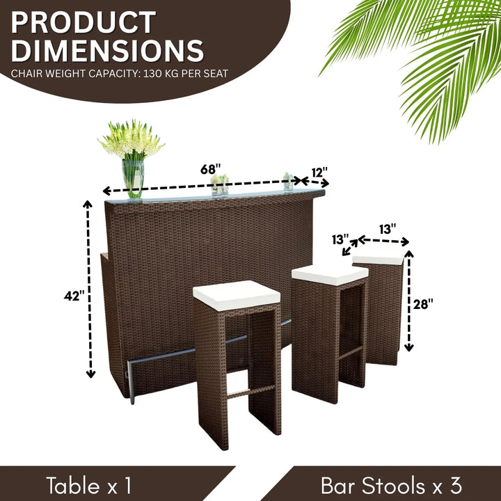 Maren 3-Seater Outdoor Rattan Wicker Bar Set