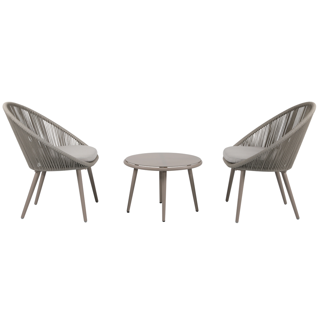 Yawl Outdoor Patio Seating Set 2 Chairs and 1 Table Set (Grey) Braided & Rope