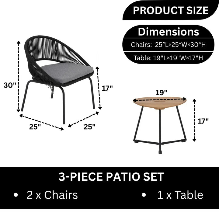 Josefina 3 Piece Garden Outdoor Rope Patio Set