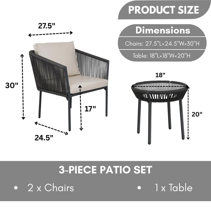 Nerida Outdoor Rope Patio Set with Glass Top Table