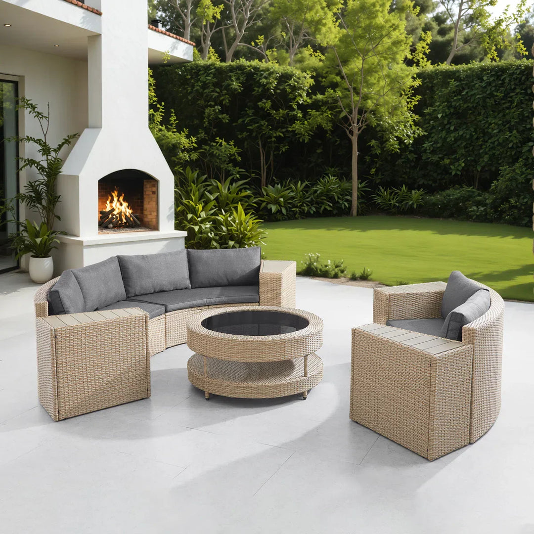 Orca Outdoor Patio Sofa Set 6 seater and 1 Center Table (Light brown)