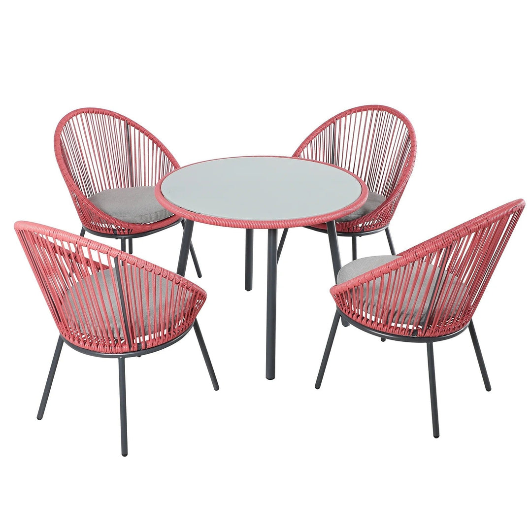 Swoosh Patio Seating Set 4 Chairs and 1 Table Set (Light Red)