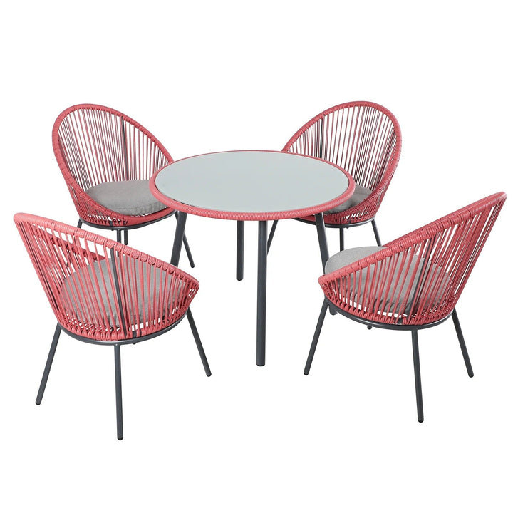 Swoosh Patio Seating Set 4 Chairs and 1 Table Set (Light Red)