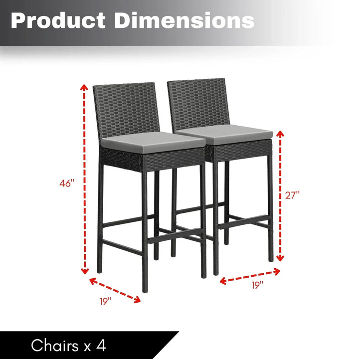 Mei 4-Piece Outdoor Rattan Wicker Bar Chairs