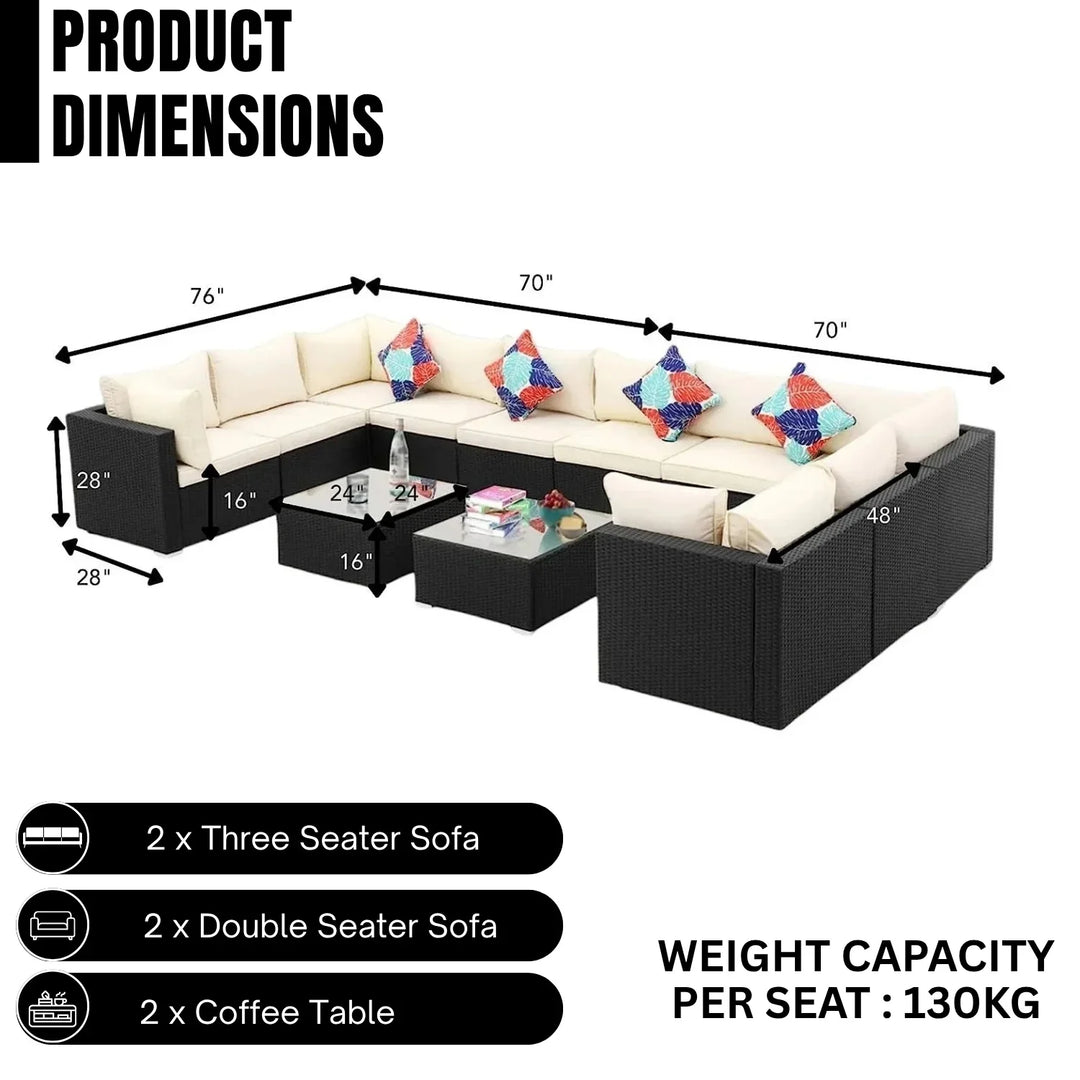 Stefania 6-Piece Outdoor Wicker Sofa Set (Black/Cream)